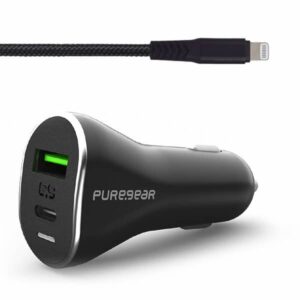מטען לרכב 48W + כבל מהיר PureGear (מאושר Apple)